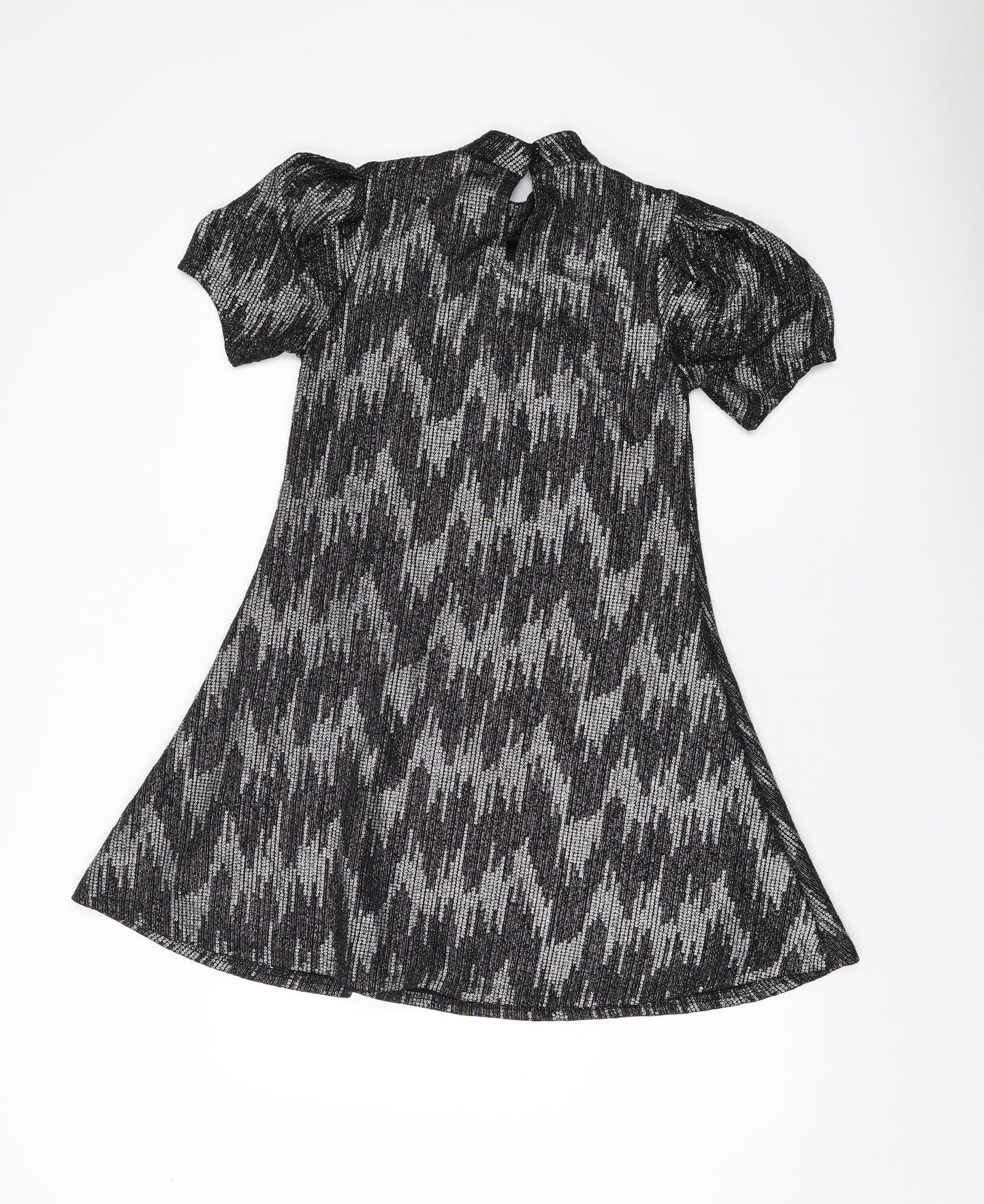 Blue Vanilla Womens Black Polyester A-Line Size 10 Mock Neck Button
