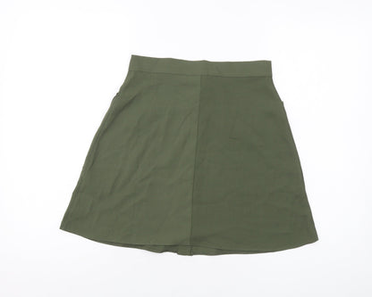 Back view of ASOS women’s green polyester a-line skirt, size UK 8, button