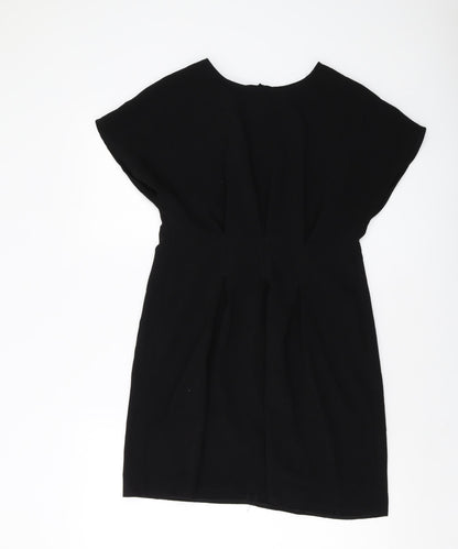 Additional front view of ASOS women’s black polyester a-line, size UK 12, round neck zip