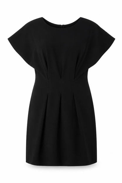 Front view of ASOS women’s black polyester a-line, size UK 12, round neck zip