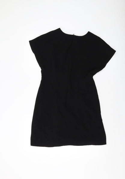Back view of ASOS women’s black polyester a-line, size UK 12, round neck zip