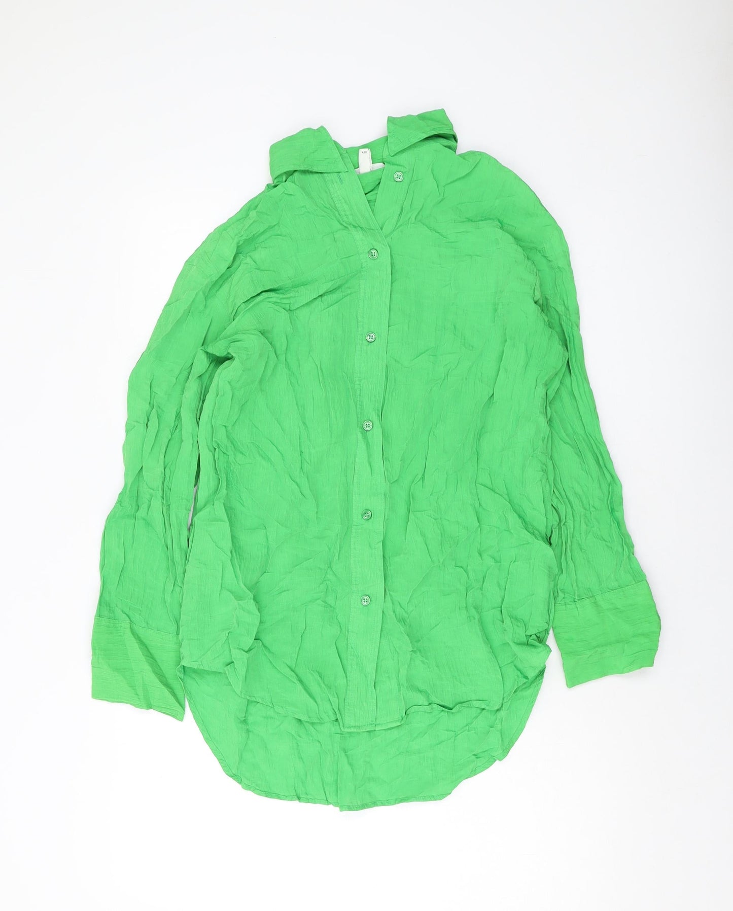 H&M Womens Green Polyester Basic Button-Up Size XS Collared