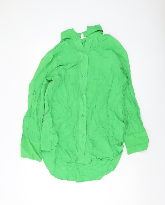 H&M Womens Green Polyester Basic Button-Up Size XS Collared