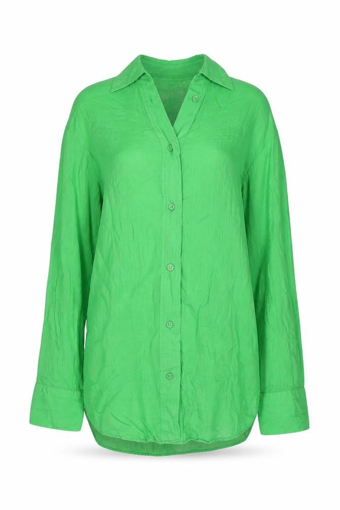 H&M Womens Green Polyester Basic Button-Up Size XS Collared