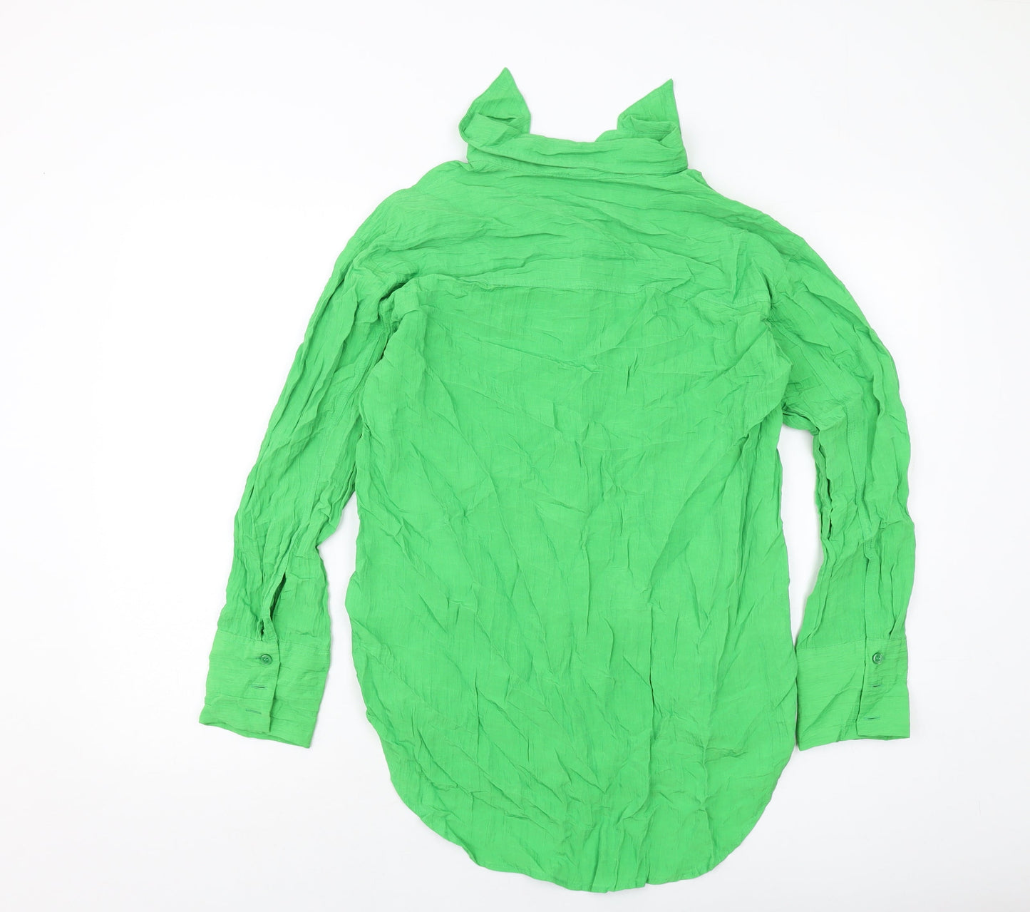 H&M Womens Green Polyester Basic Button-Up Size XS Collared