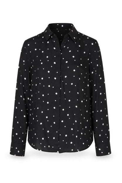 H&M Womens Black Polka Dot Polyester Basic Button-Up Size 10 Collared