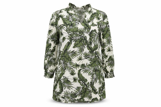 H&M Womens Green Geometric Viscose Tunic Blouse Size M V-Neck
