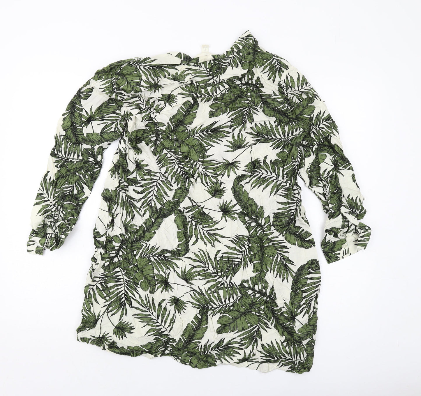 H&M Womens Green Geometric Viscose Tunic Blouse Size M V-Neck