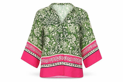 Zara Womens Green Geometric Polyester Basic Button-Up Size XS V-Neck