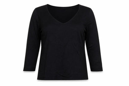 Front view of Principles women’s black viscose basic blouse, size UK 16, square neck