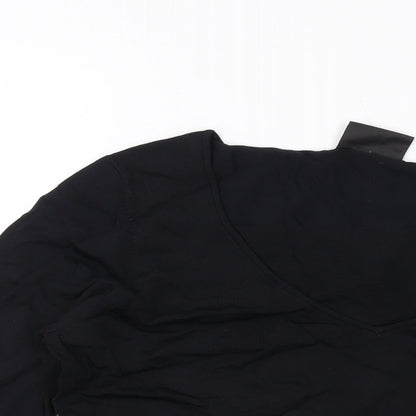 Close-up detail of Principles women’s black viscose basic blouse, size UK 16, square neck
