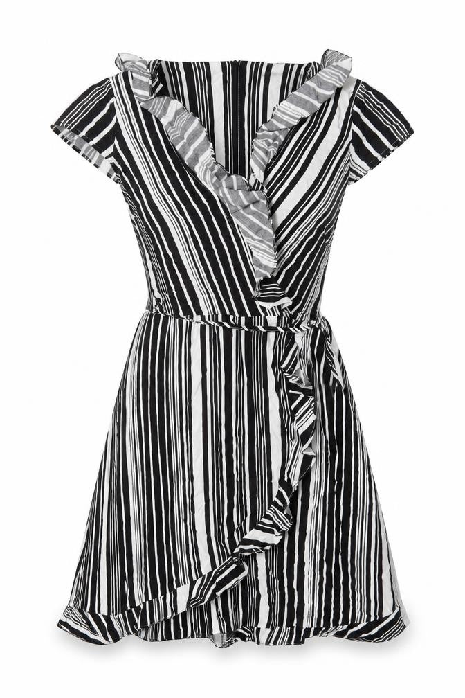 Oasis Womens Black Striped Viscose A-Line Size 8 V-Neck Zip