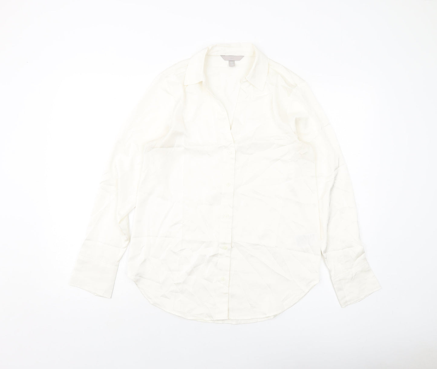 H&M Womens Ivory Polyester Basic Button-Up Size XS Collared