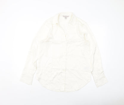 H&M Womens Ivory Polyester Basic Button-Up Size XS Collared