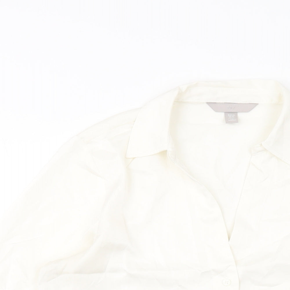 H&M Womens Ivory Polyester Basic Button-Up Size XS Collared