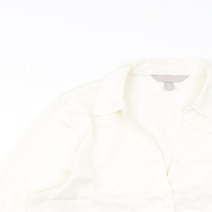 H&M Womens Ivory Polyester Basic Button-Up Size XS Collared