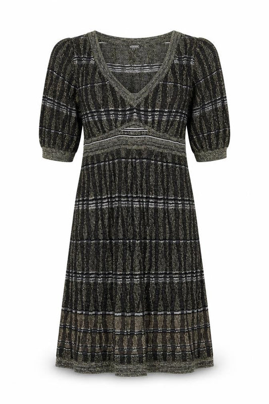 Oasis Womens Gold Viscose Jumper Dress Size 12 V-Neck Pullover