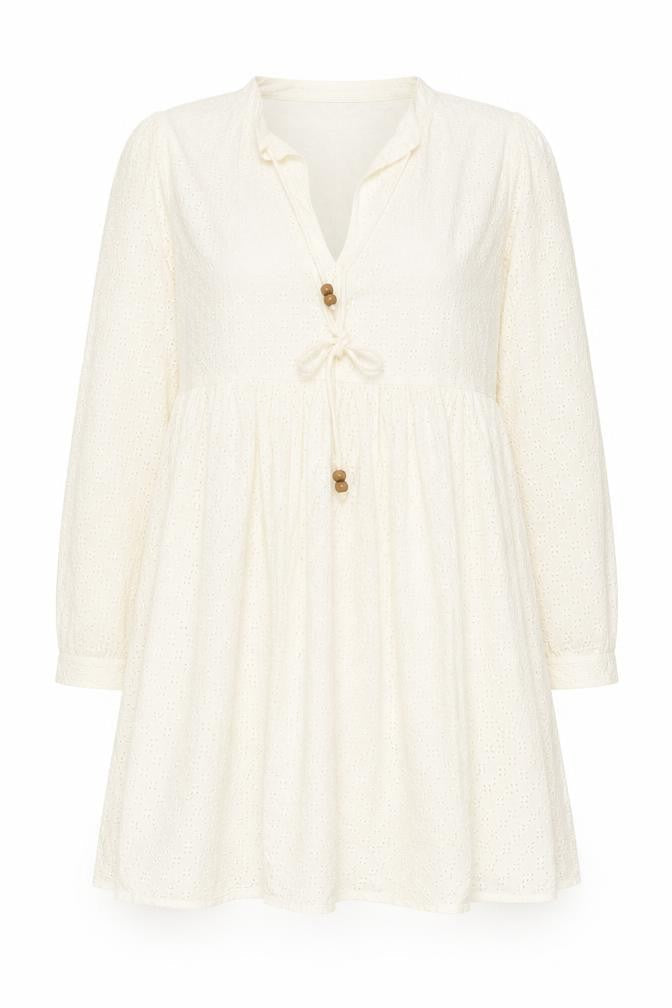 Secret Bazar Womens Ivory Cotton A-Line Size L V-Neck Tie