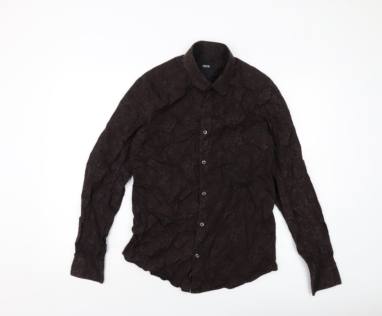 ASOS Mens Brown Animal Print Cotton Button-Up Size M Collared Button