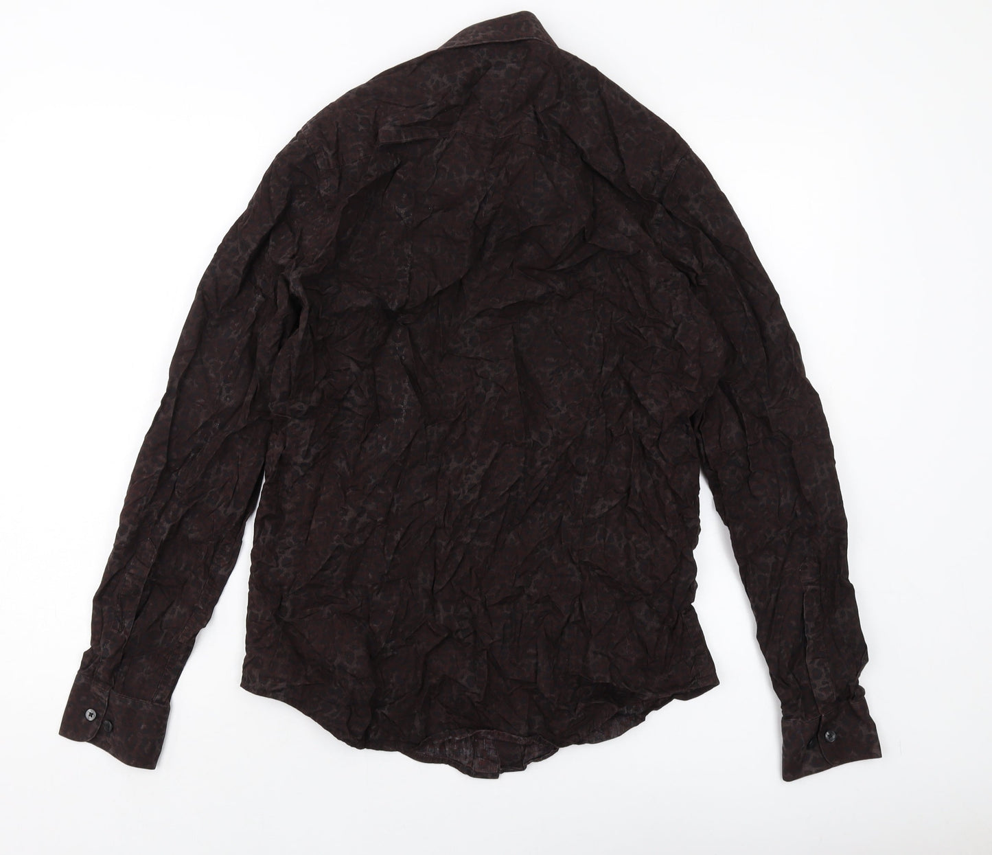 ASOS Mens Brown Animal Print Cotton Button-Up Size M Collared Button