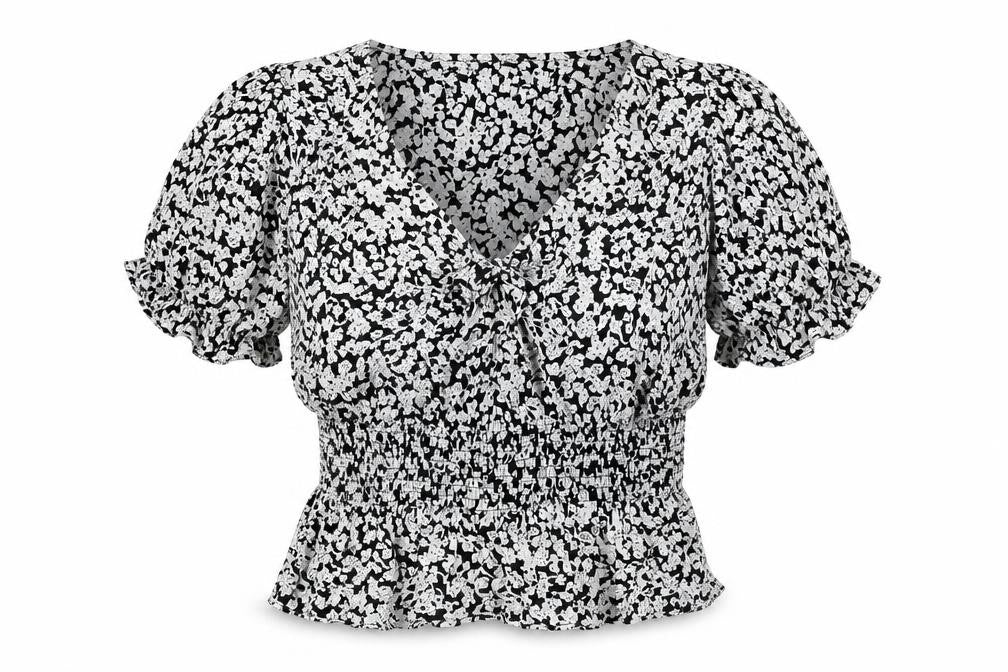 Missguided Womens Blue Geometric Viscose Cropped Blouse Size 14 Round Neck