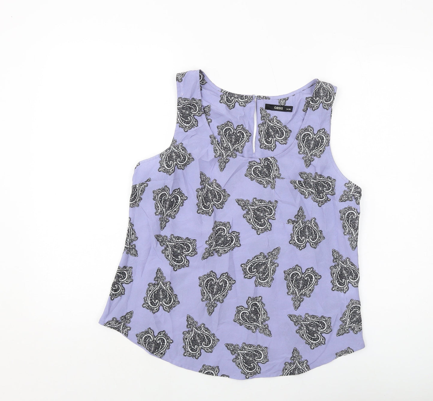 Oasis Womens Blue Geometric Polyester Basic Tank Size 14 Round Neck
