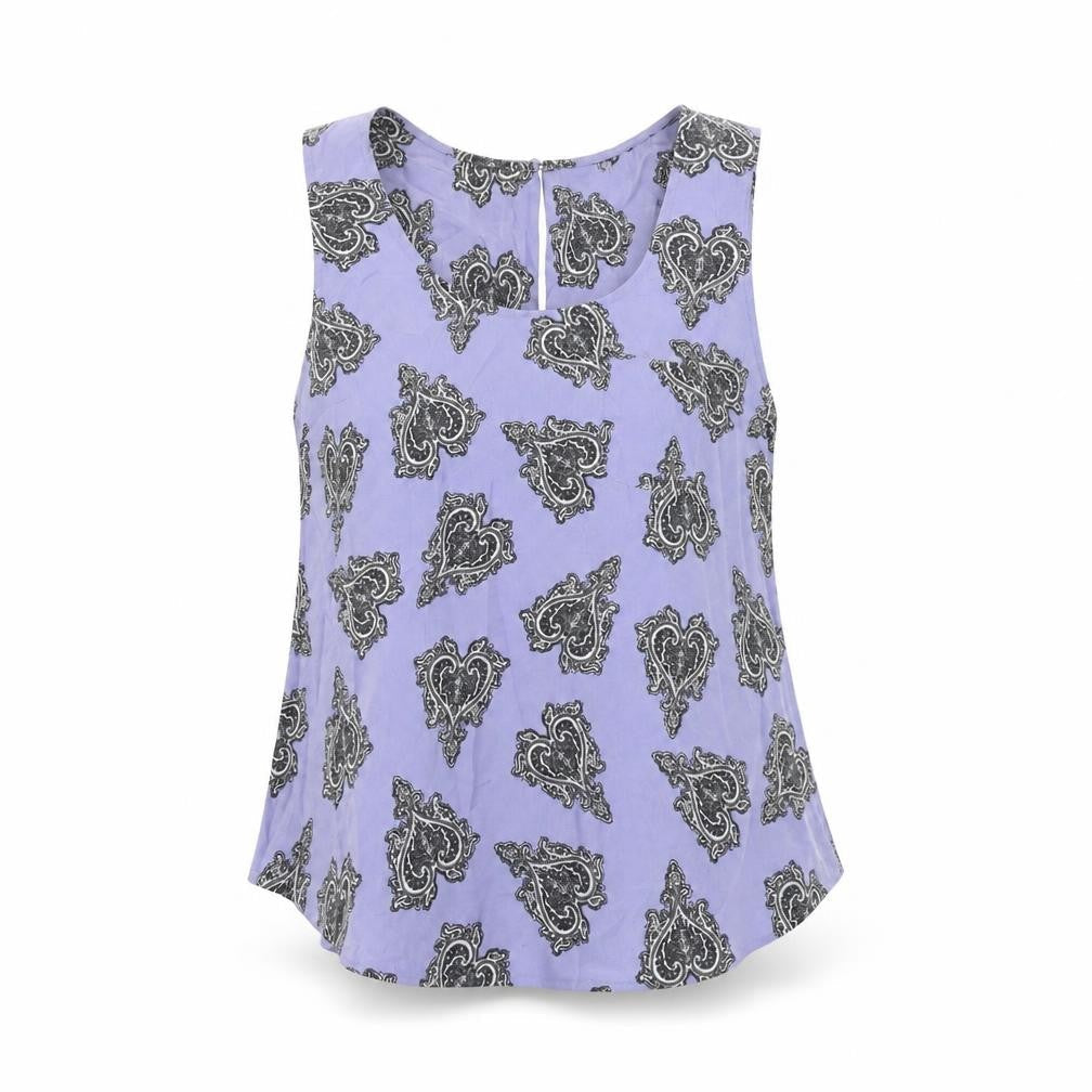 Oasis Womens Blue Geometric Polyester Basic Tank Size 14 Round Neck