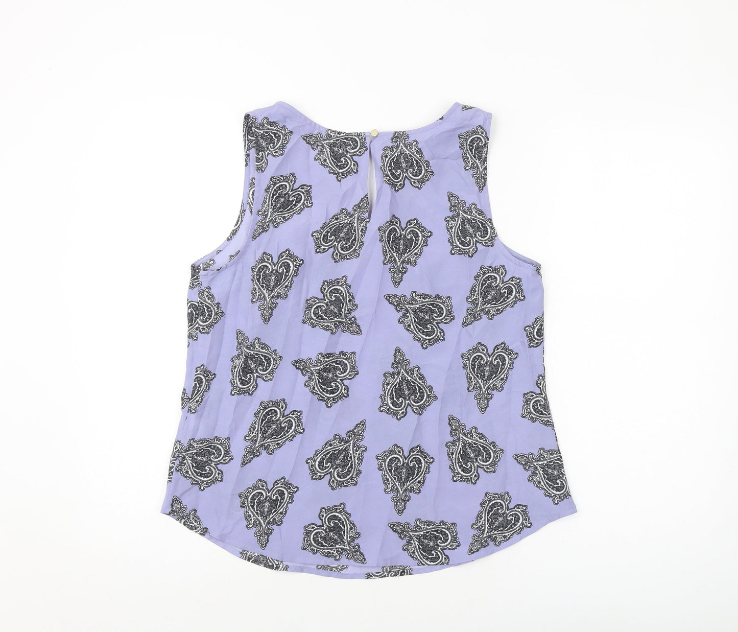 Oasis Womens Blue Geometric Polyester Basic Tank Size 14 Round Neck