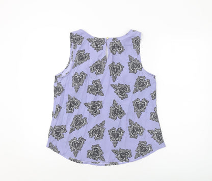 Oasis Womens Blue Geometric Polyester Basic Tank Size 14 Round Neck