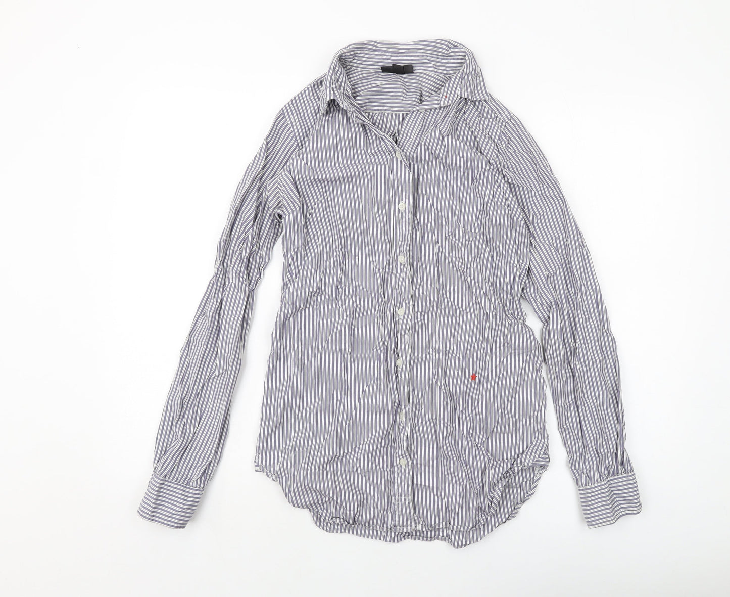 Topshop Womens Blue Striped Cotton Basic Button-Up Size 8 Collared