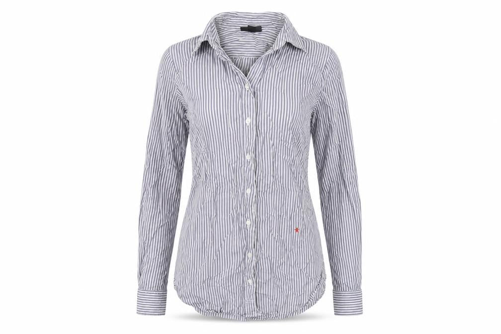 Topshop Womens Blue Striped Cotton Basic Button-Up Size 8 Collared