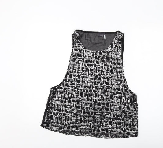 Sparkle & Fade Womens Black Polyester Basic Tank Size L Round Neck
