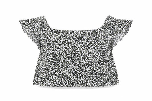 New Look Womens Green Animal Print Viscose Cropped Blouse Size 14 Square Neck