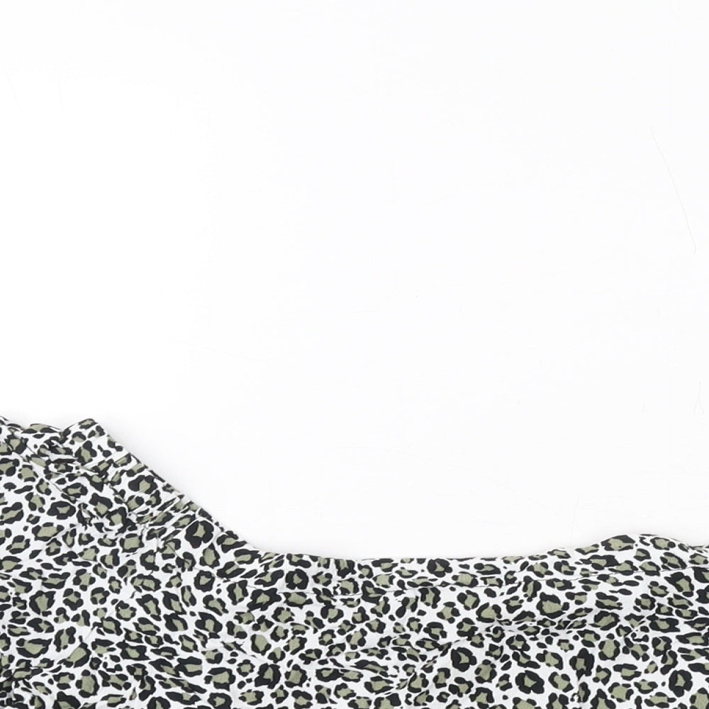 New Look Womens Green Animal Print Viscose Cropped Blouse Size 14 Square Neck