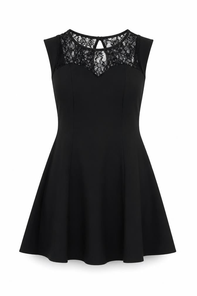 New Look Womens Black Polyester A-Line Size 10 Round Neck Button