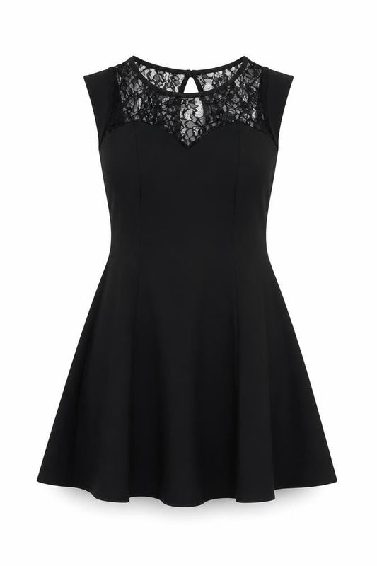 New Look Womens Black Polyester A-Line Size 10 Round Neck Button