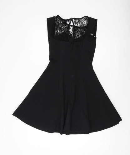 New Look Womens Black Polyester A-Line Size 10 Round Neck Button