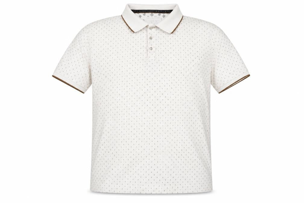 Cactus Man Mens White Geometric Cotton Polo Size L Collared Button