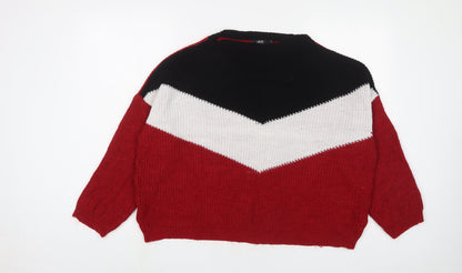 YIDA Womens Red Round Neck Striped Acrylic Pullover Jumper Size L