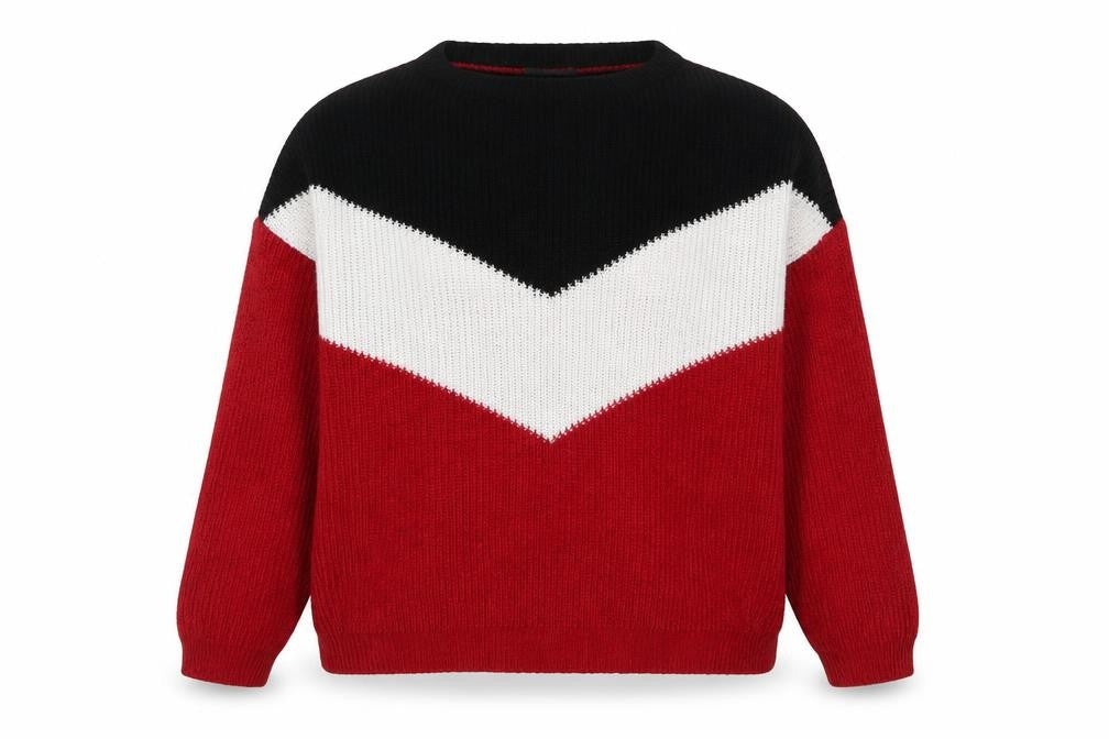YIDA Womens Red Round Neck Striped Acrylic Pullover Jumper Size L