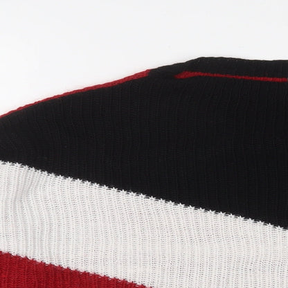 YIDA Womens Red Round Neck Striped Acrylic Pullover Jumper Size L