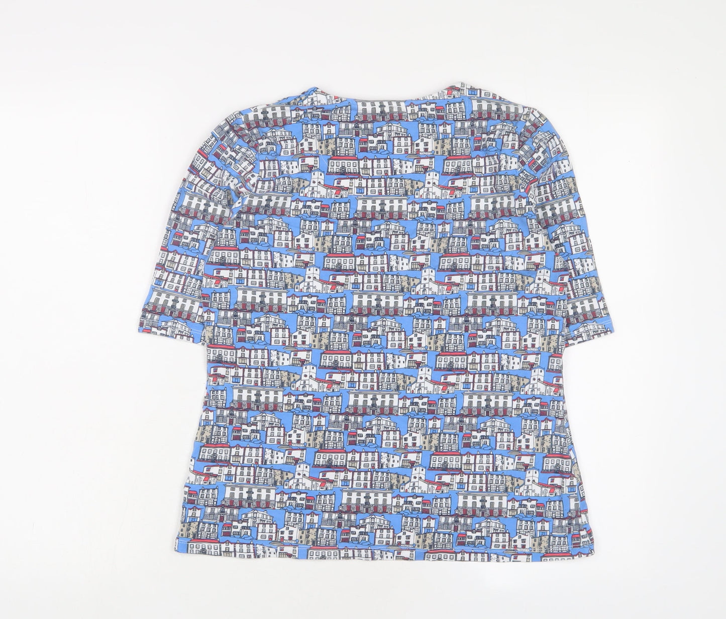 Tulchan Womens Blue Geometric Cotton Basic T-Shirt Size 12 Scoop Neck