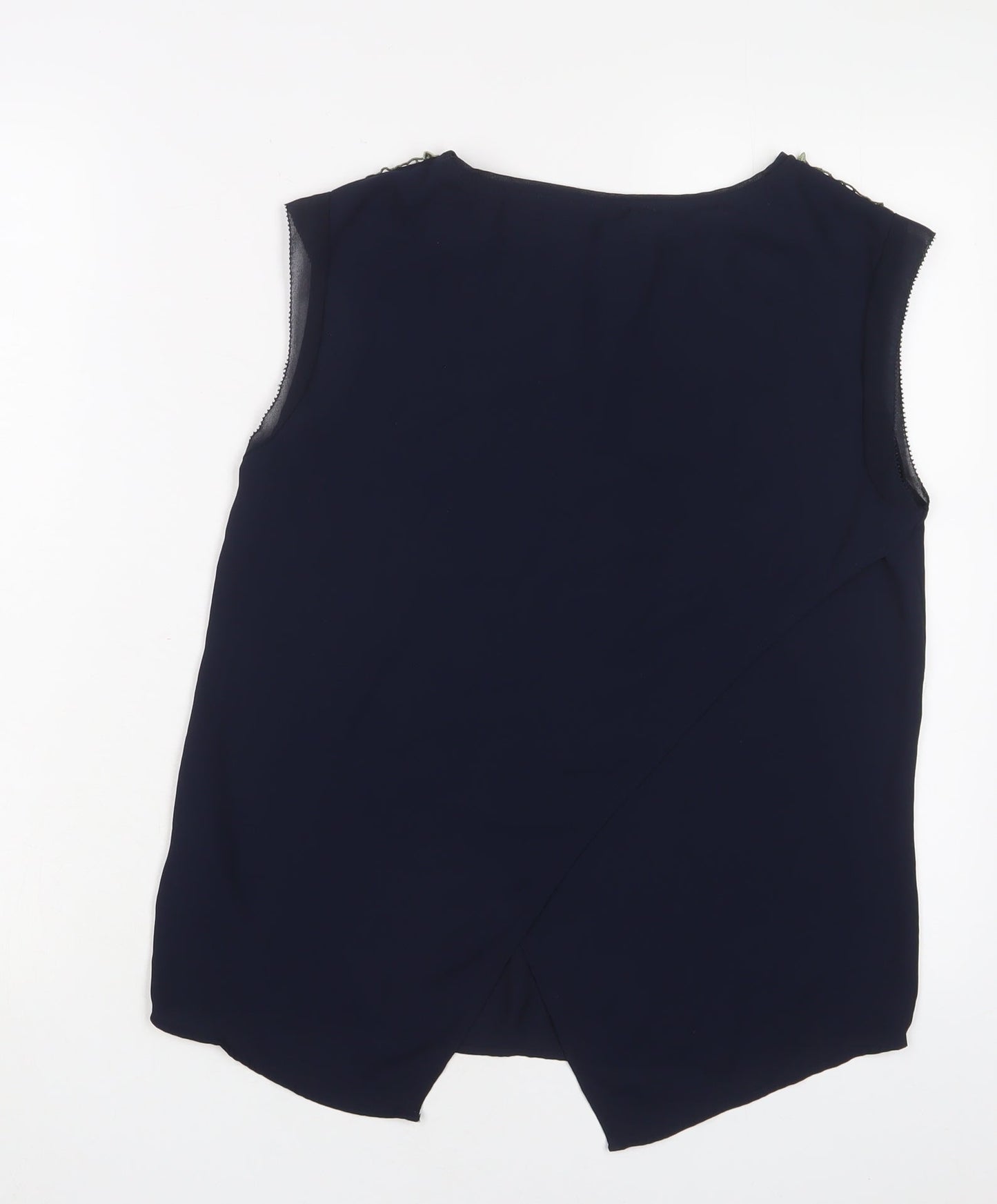 Oasis Womens Blue Floral Polyester Basic Tank Size 8 Boat Neck - Embroidered