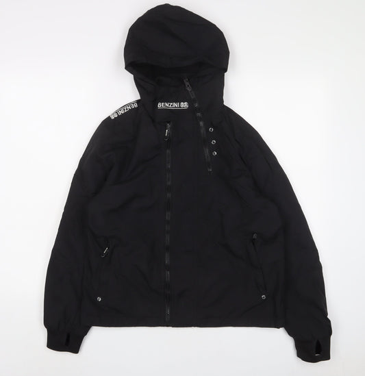 benzini Boys Black Jacket Coat Size 13-14 Years Zip - Logo, Embroidered