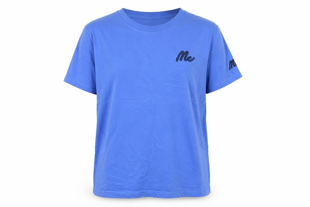 Me Womens Blue Cotton Basic T-Shirt Size XL Crew Neck - Logo, Embroidered