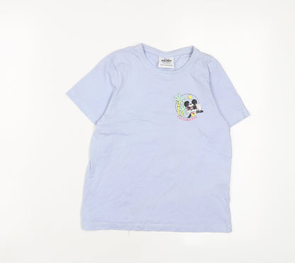 Front view of Disney girls’ blue cotton basic t-shirt, size 8-9, years crew neck pullover - mickey mouse