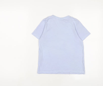 Back view of Disney girls’ blue cotton basic t-shirt, size 8-9, years crew neck pullover - mickey mouse