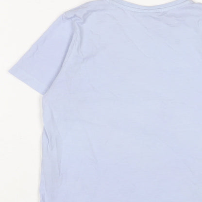Brand and care label for Disney girls’ blue cotton basic t-shirt, size 8-9, years crew neck pullover - mickey mouse