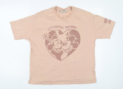 Preloved Disney Womens Pink Cotton Basic T-Shirt Size M Crew Neck - Mickey Mouse - Front