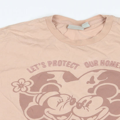 Preloved Disney Womens Pink Cotton Basic T-Shirt Size M Crew Neck - Mickey Mouse - Detail